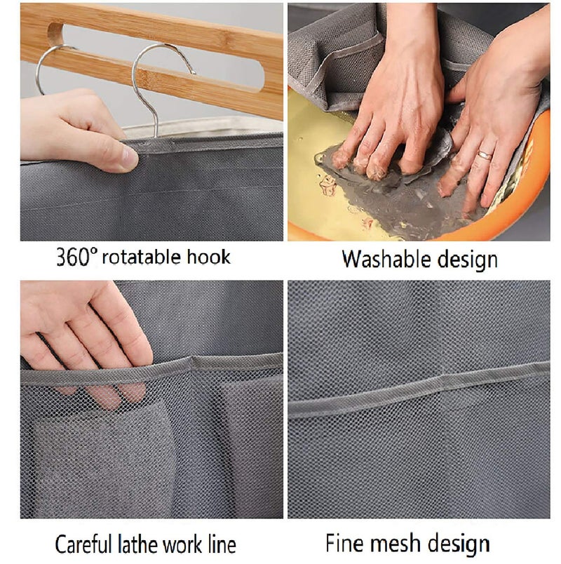 Newraturner Closet Hanging Organizer with Mesh Pockets & Rotating Metal Hanger,Dual Sided Wall Shelf Wardrobe Storage Bags,Oxford Cloth Space Saver Bag for Bra Underwear Underpants Socks (gray) - Image 2